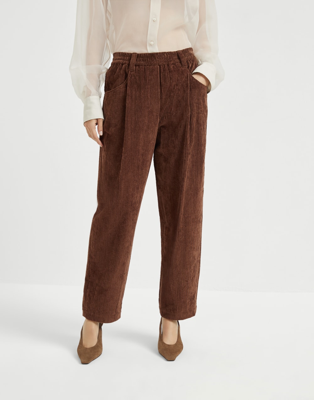 Pantalone Baggy in corduroy Brown Donna - Brunello Cucinelli