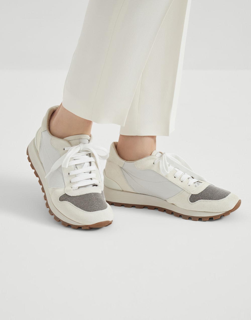 Zapatillas de running de piel de ante Blanco Mujer - Brunello Cucinelli
