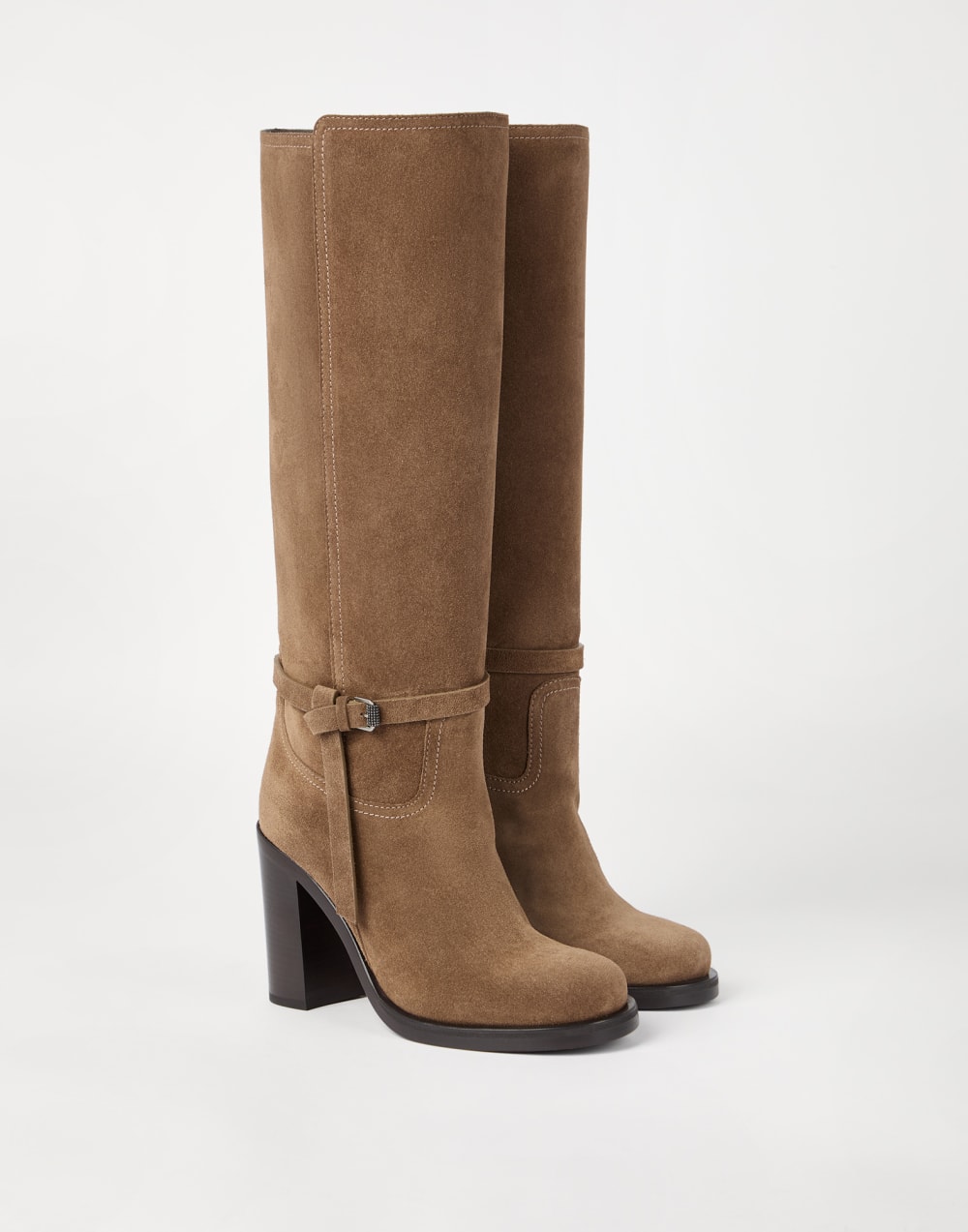 Suede boots with monili Light Brown Woman - Brunello Cucinelli
