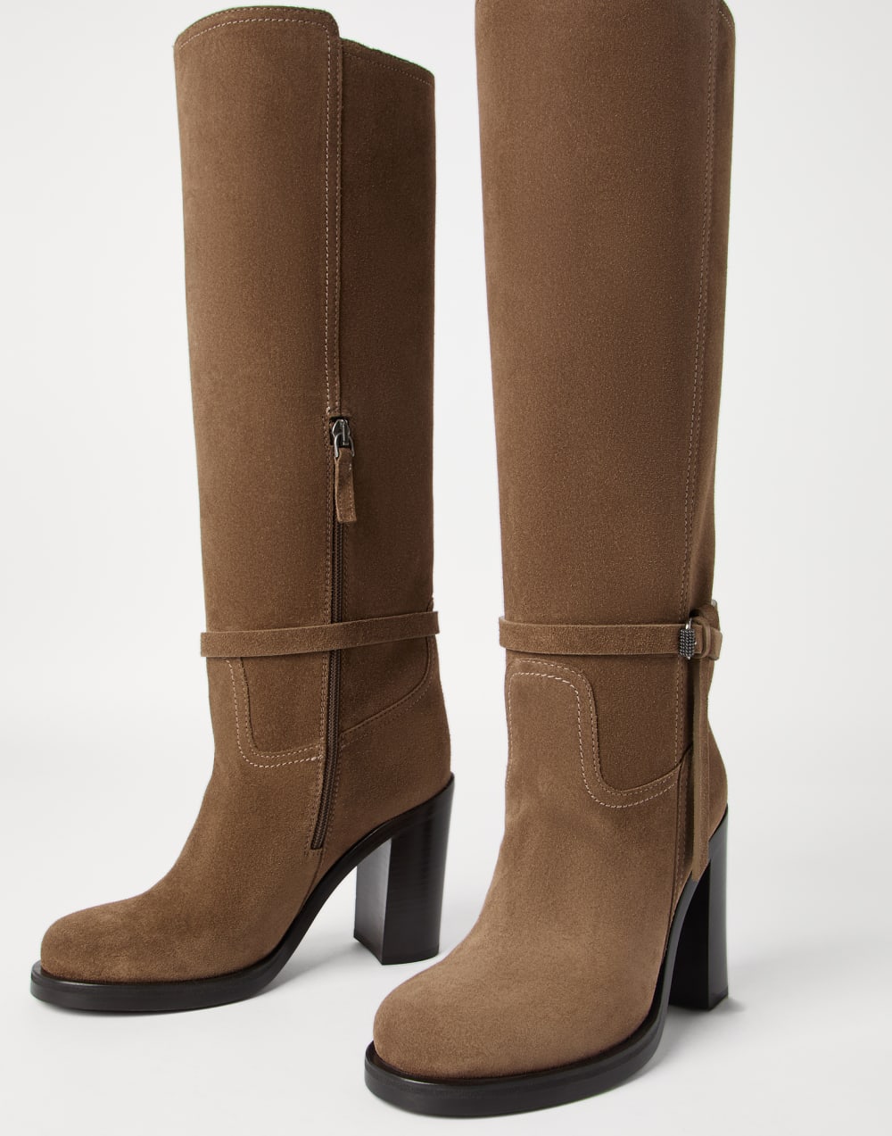 Suede boots with monili Light Brown Woman - Brunello Cucinelli