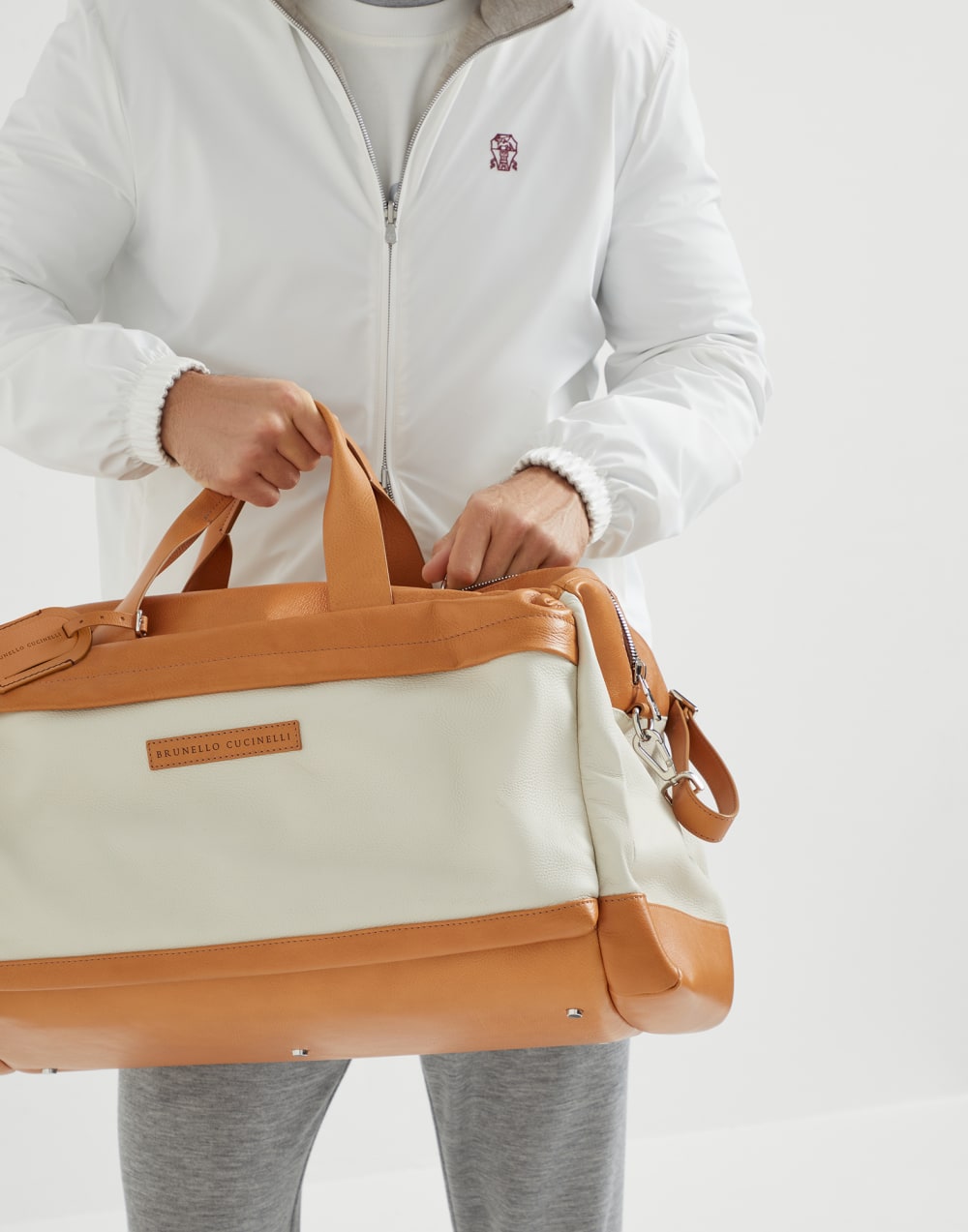 粒面小牛皮运动包 象牙色 男款 - Brunello Cucinelli