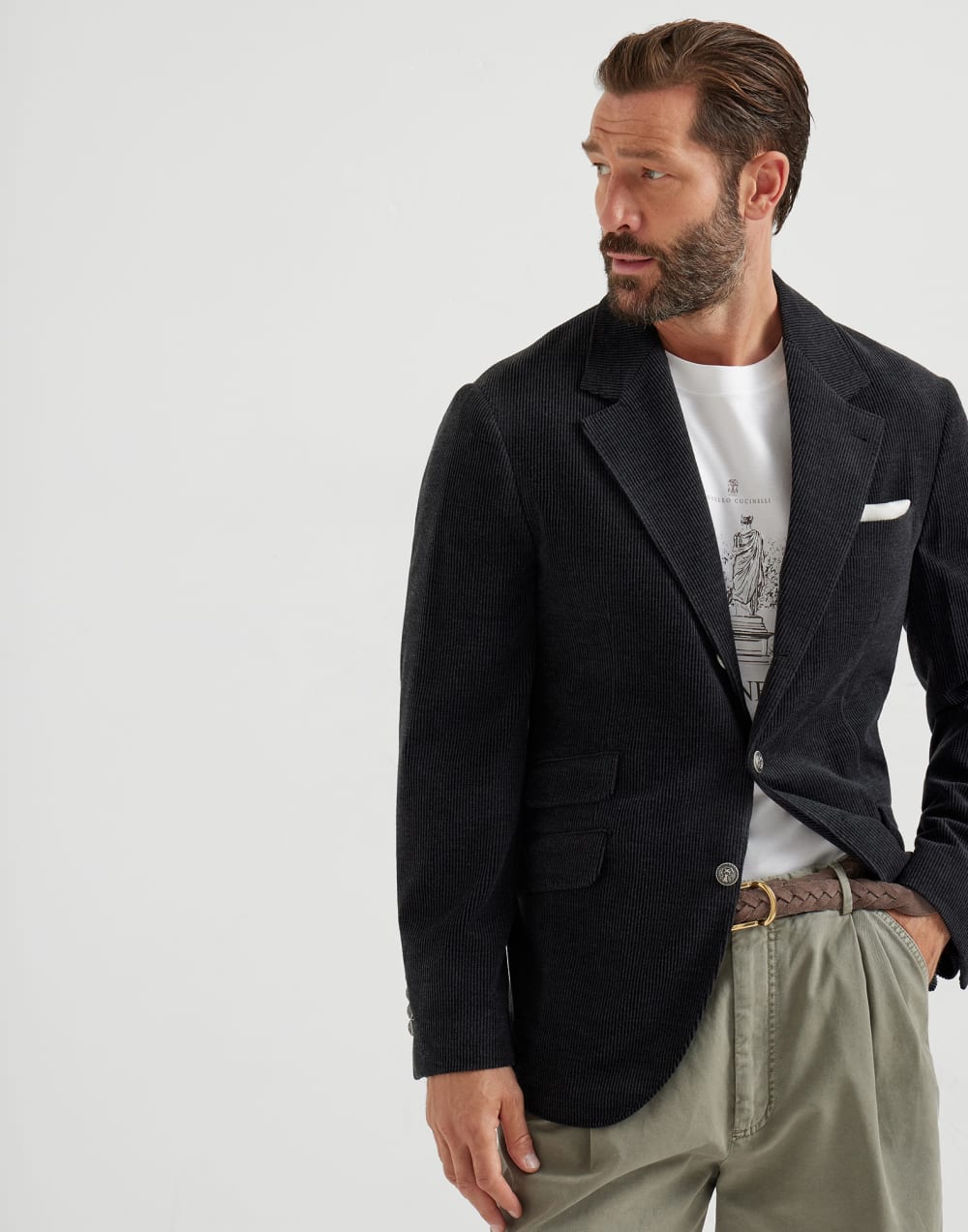 Corduroy Cavallo blazer Charcoal Man - Brunello Cucinelli