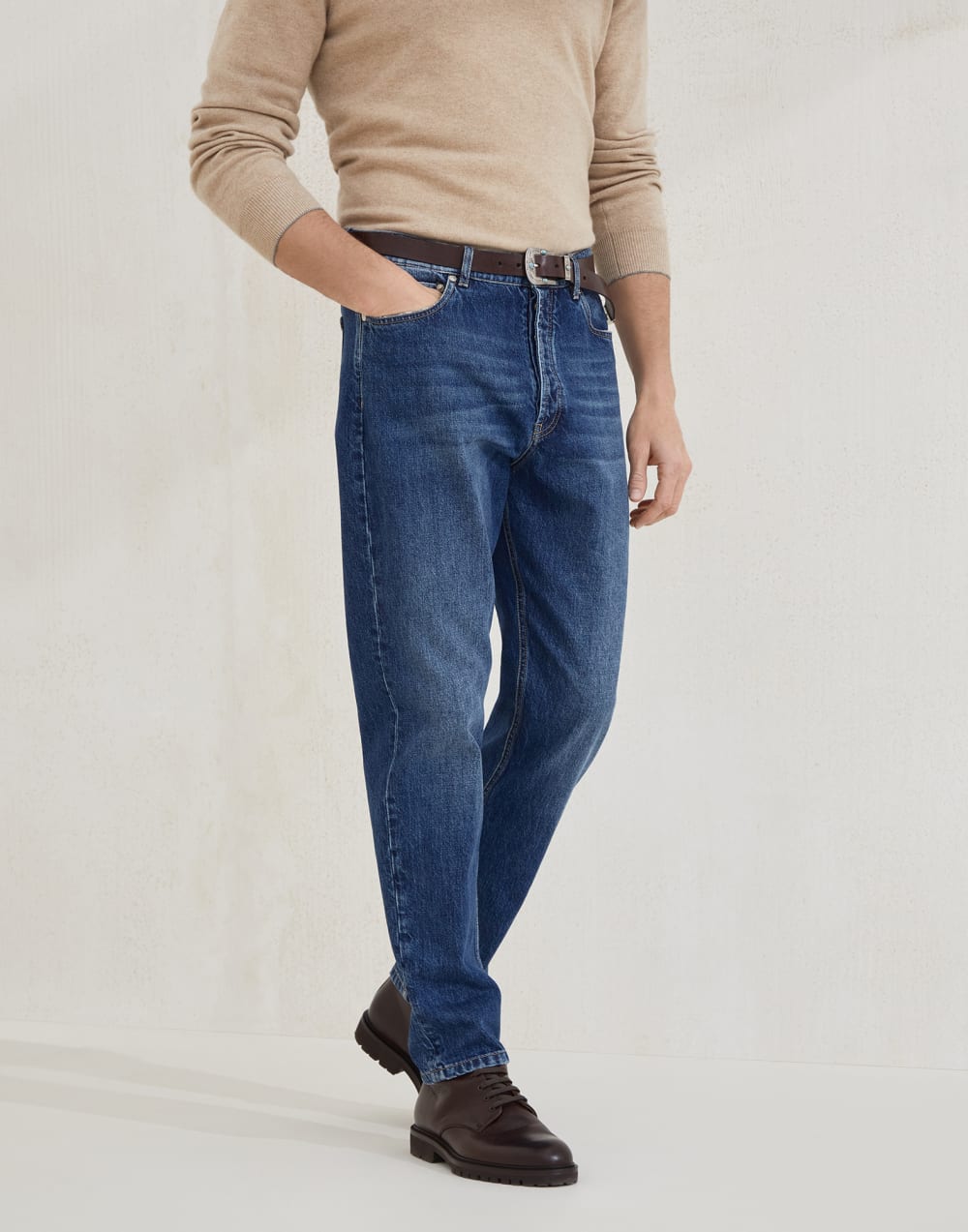 Iconic fit five-pocket trousers Medium Denim Man - Brunello Cucinelli