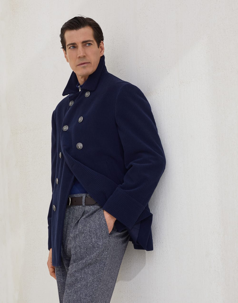 Cashmere corduroy pea coat Blue Man - Brunello Cucinelli