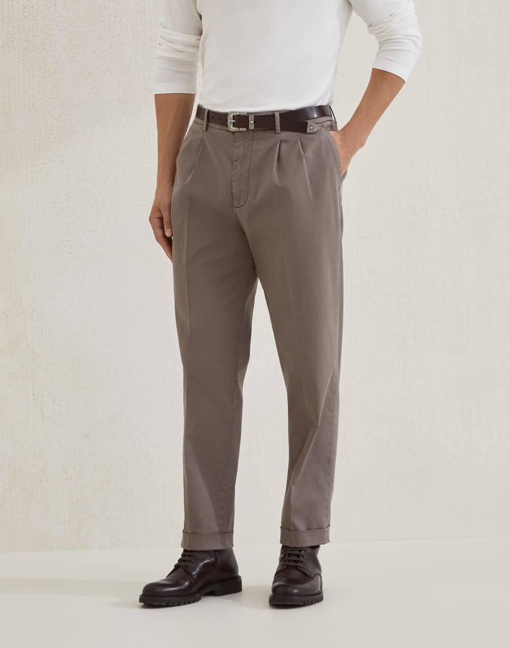 Comfort gabardine trousers Taupe Man - Brunello Cucinelli
