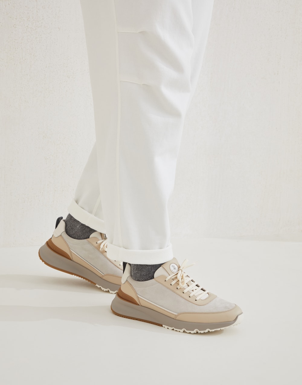 Suede and calfskin runners Chalk Man - Brunello Cucinelli