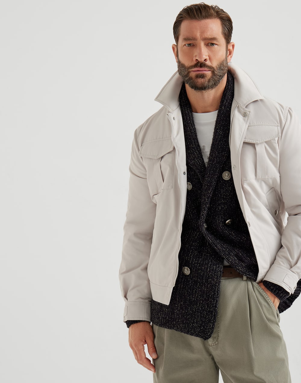 Bomber jacket with padding Ivory Man - Brunello Cucinelli