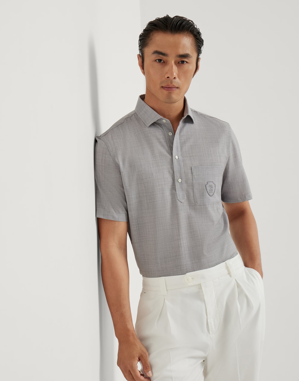 府绸马球衫 珠光灰 男款 - Brunello Cucinelli