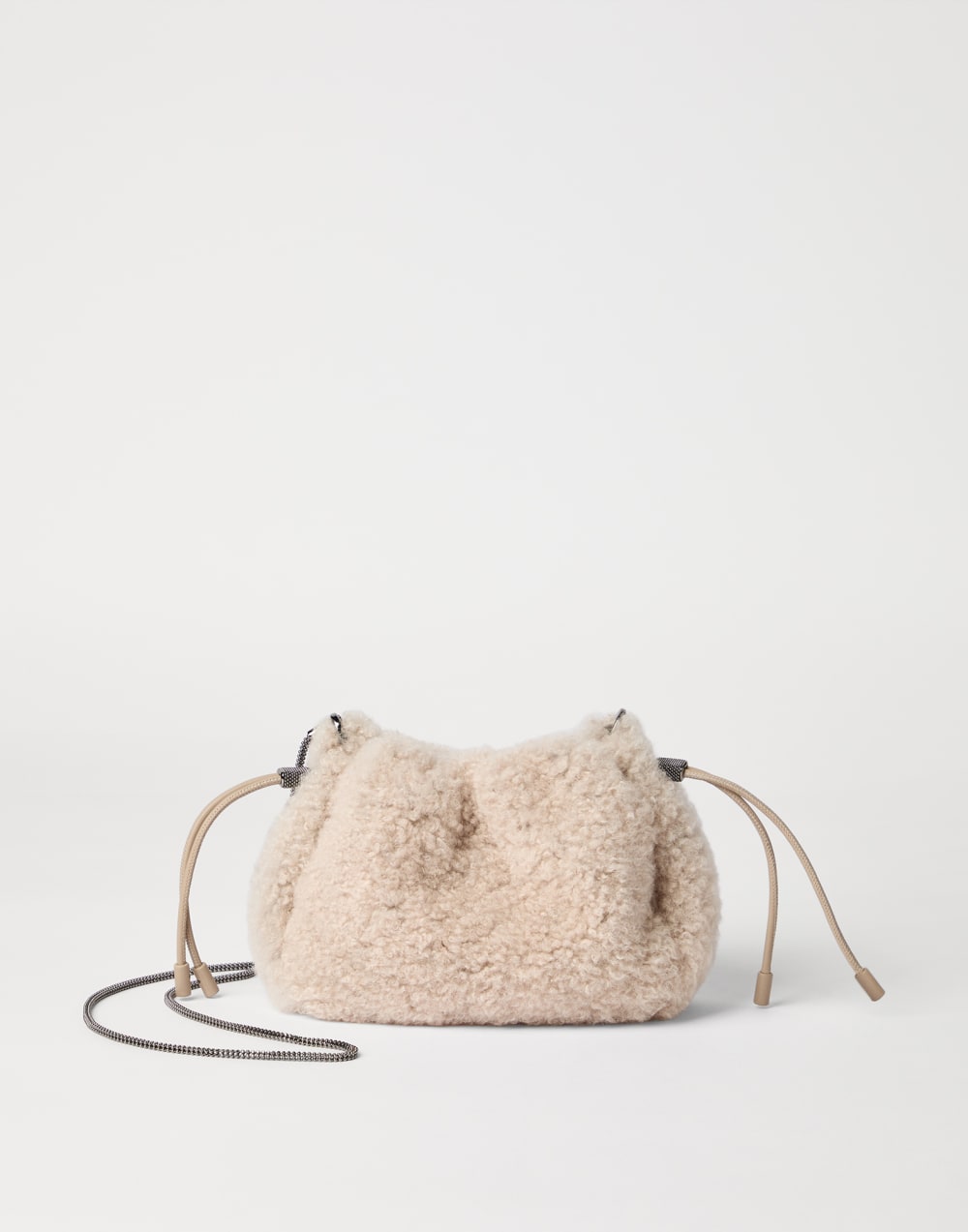 Shearling Mellow mini bucket bag Milk Woman - Brunello Cucinelli
