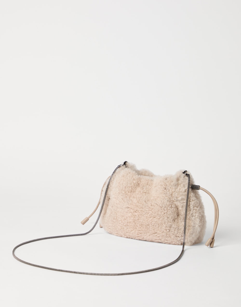 Shearling Mellow mini bucket bag Milk Woman - Brunello Cucinelli