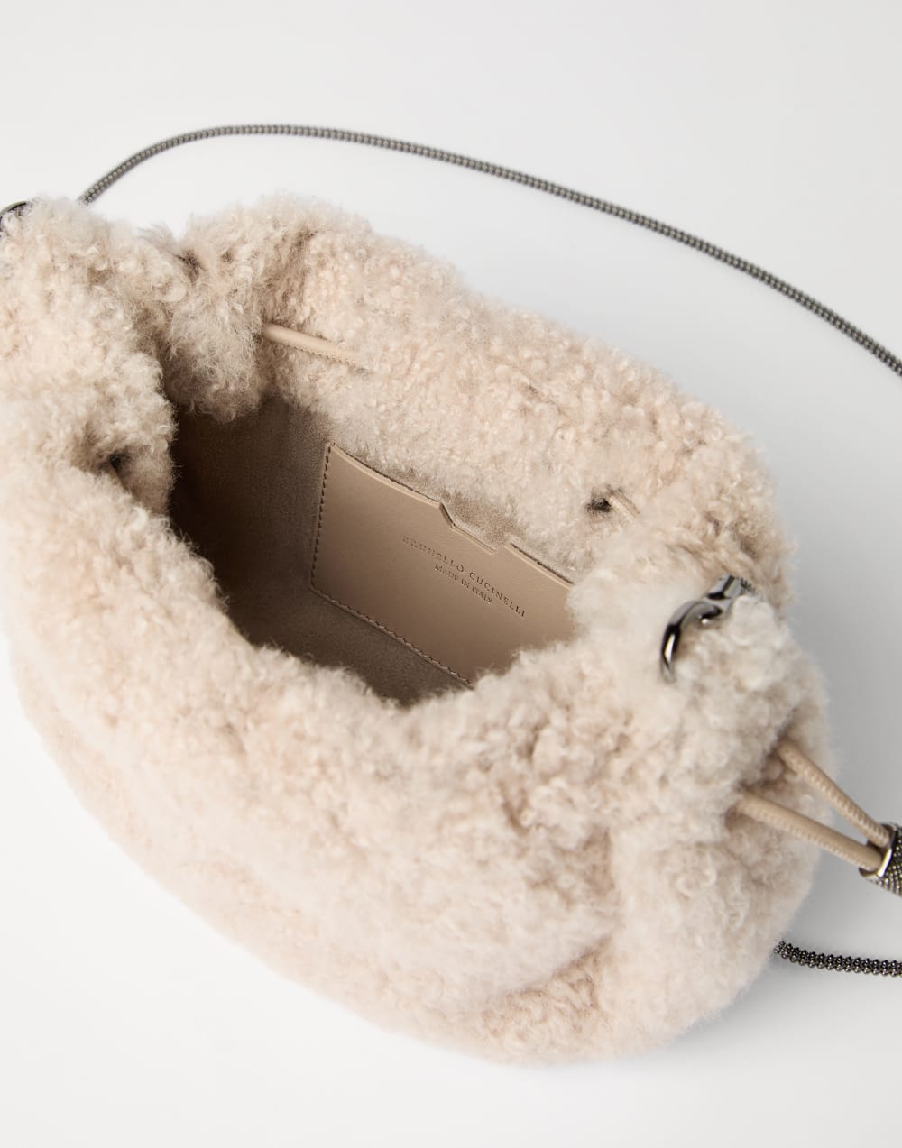 Shearling Mellow mini bucket bag Milk Woman - Brunello Cucinelli