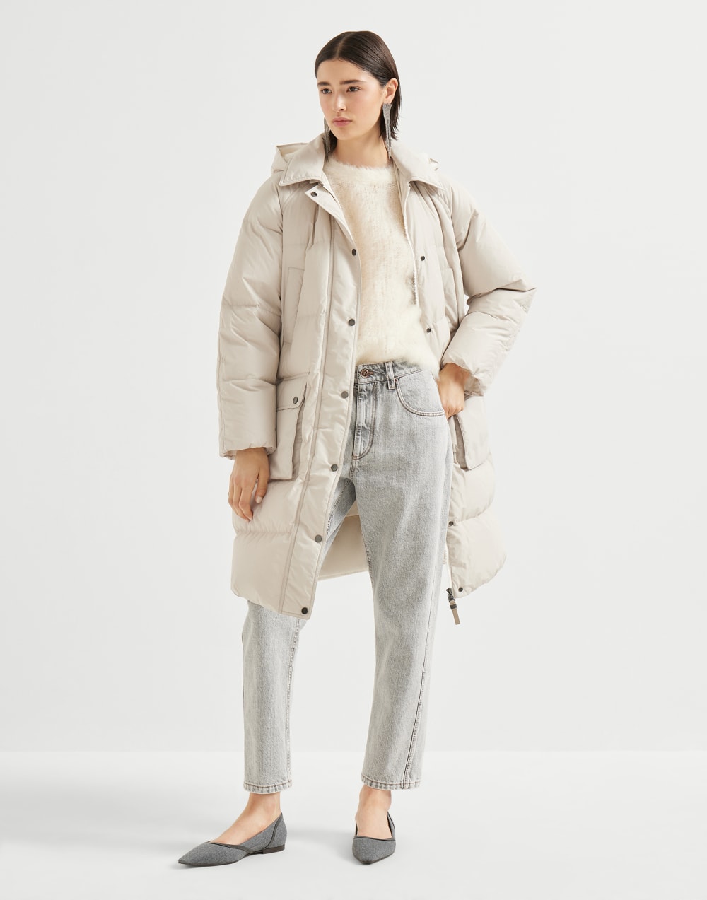 Daunenjacke aus wasserabweisendem Taft Hellgrau Damen - Brunello Cucinelli