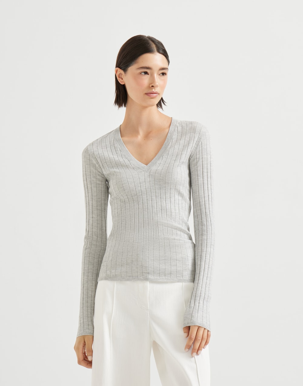Cashmere and silk Sparkling sweater Pebble Woman - Brunello Cucinelli