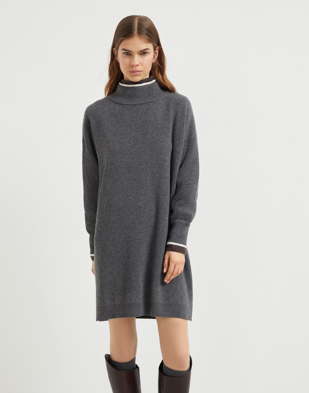 Vestido de punto canalé inglés Plomo Mujer - Brunello Cucinelli