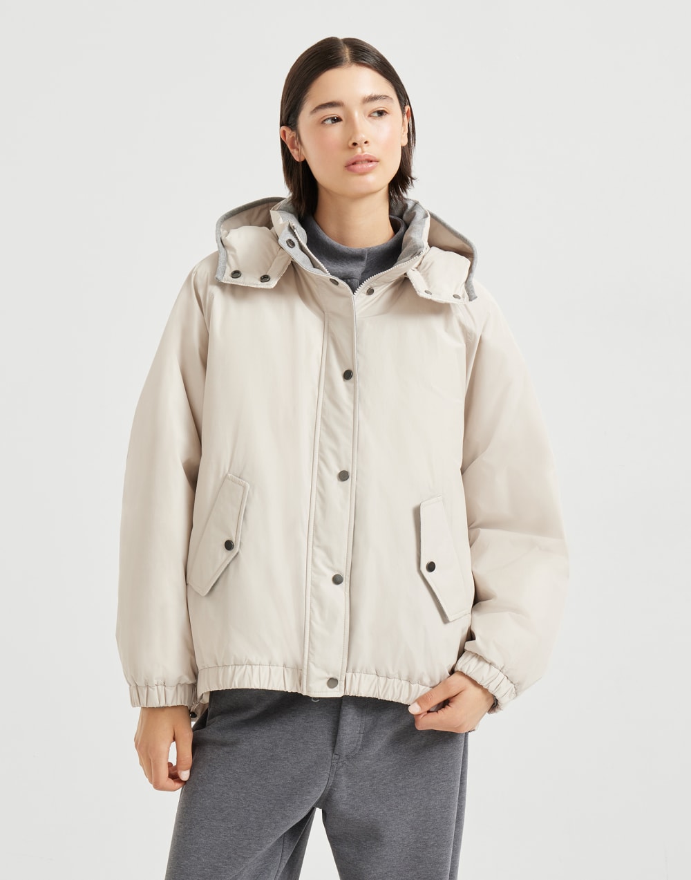 Water-resistant taffeta down jacket Light Grey Woman - Brunello Cucinelli