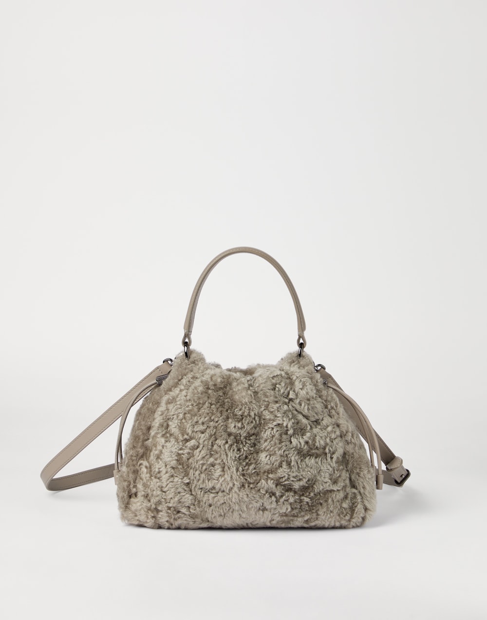 Shearling Mellow small bucket bag Light Brown Woman - Brunello Cucinelli