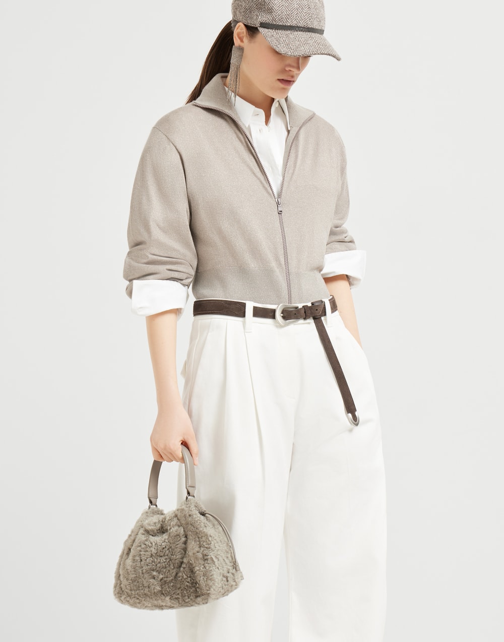 Shearling Mellow small bucket bag Light Brown Woman - Brunello Cucinelli