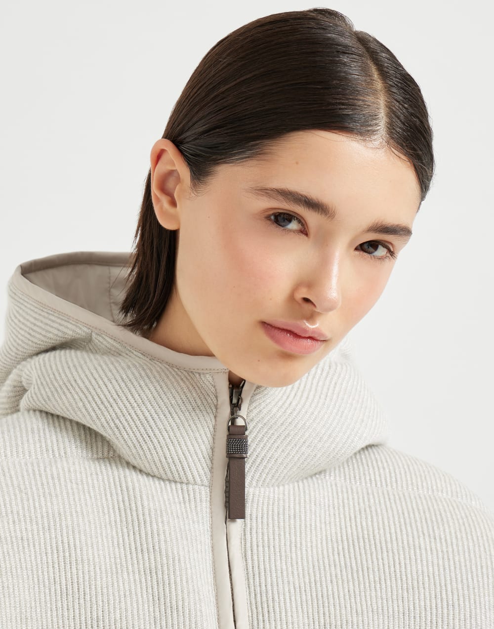 Cashmere knit down jacket Silver Woman - Brunello Cucinelli