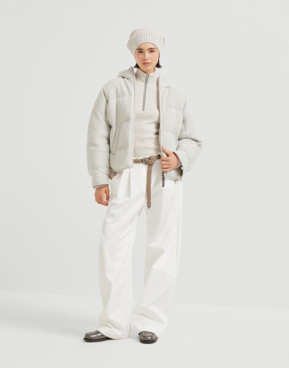 Cashmere knit down jacket Silver Woman - Brunello Cucinelli