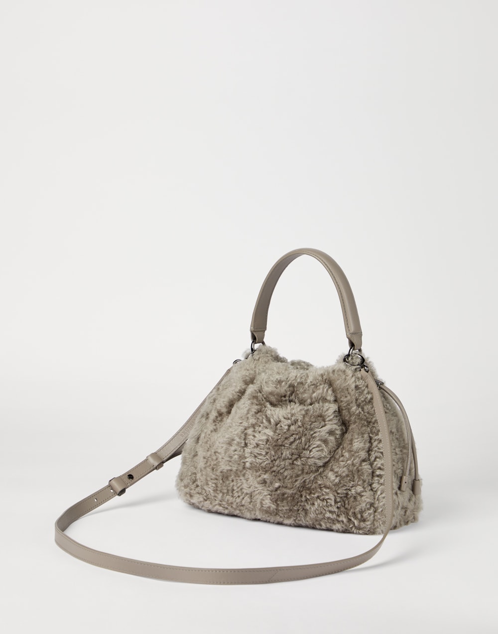 Shearling Mellow small bucket bag Light Brown Woman - Brunello Cucinelli