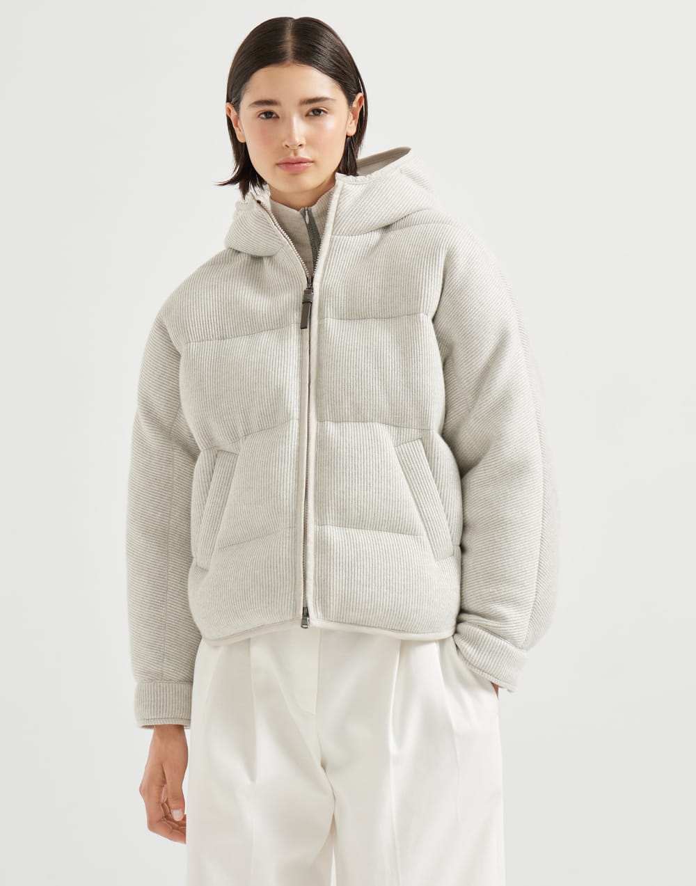 English rib knit down vest Silver Woman - Brunello Cucinelli