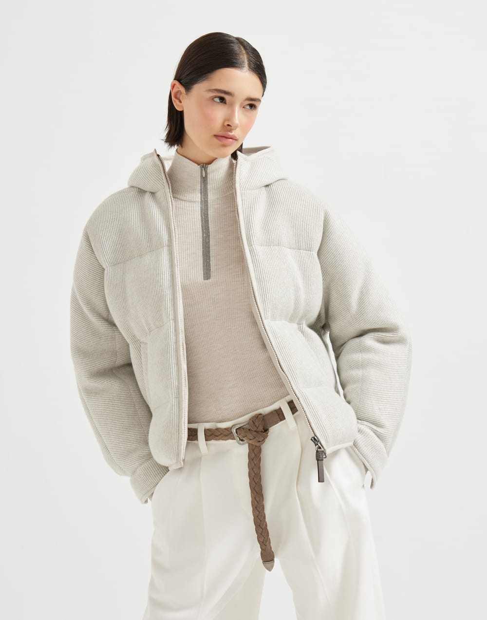Cashmere knit down jacket Silver Woman - Brunello Cucinelli