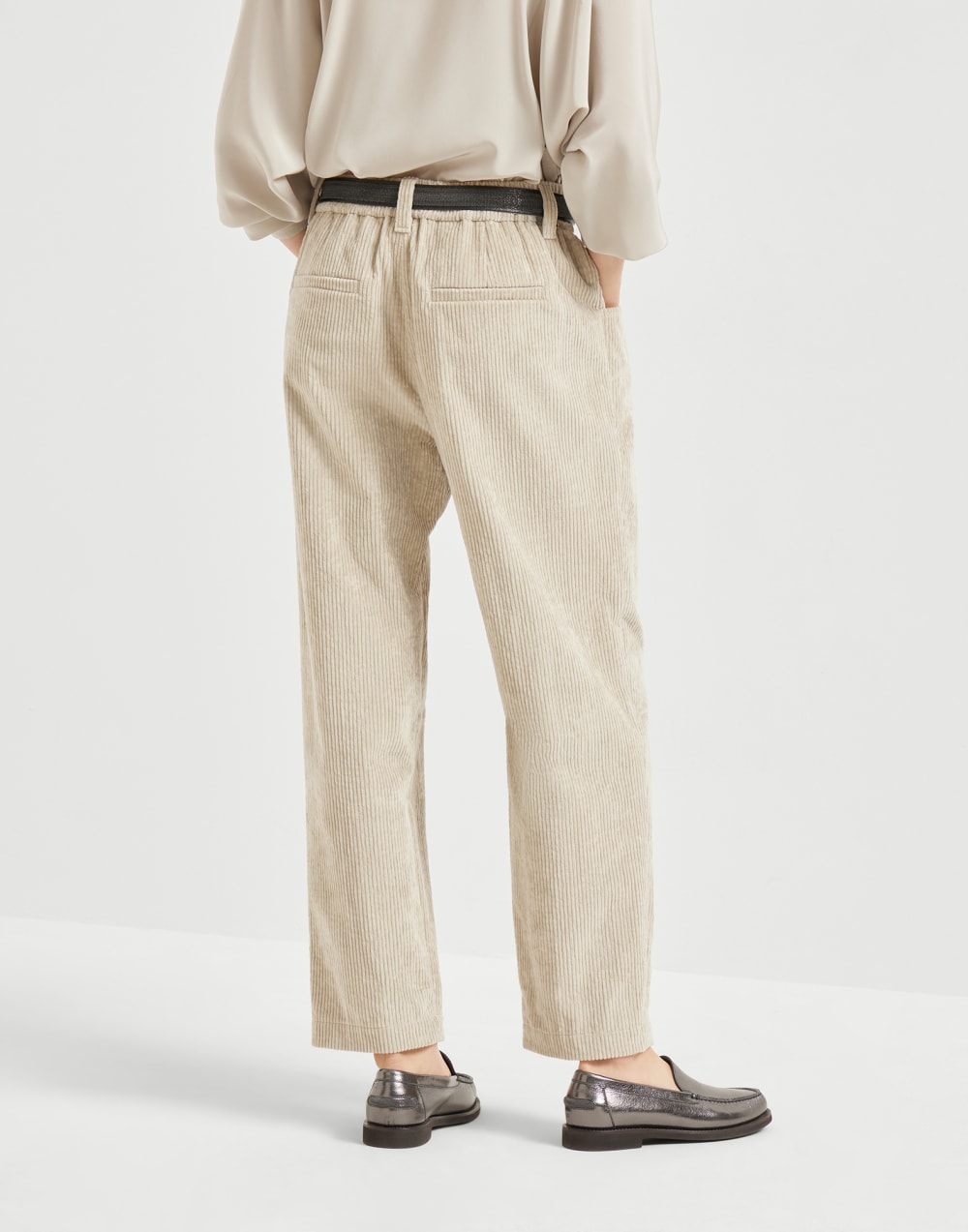 Corduroy Baggy trousers Cool Beige Woman - Brunello Cucinelli