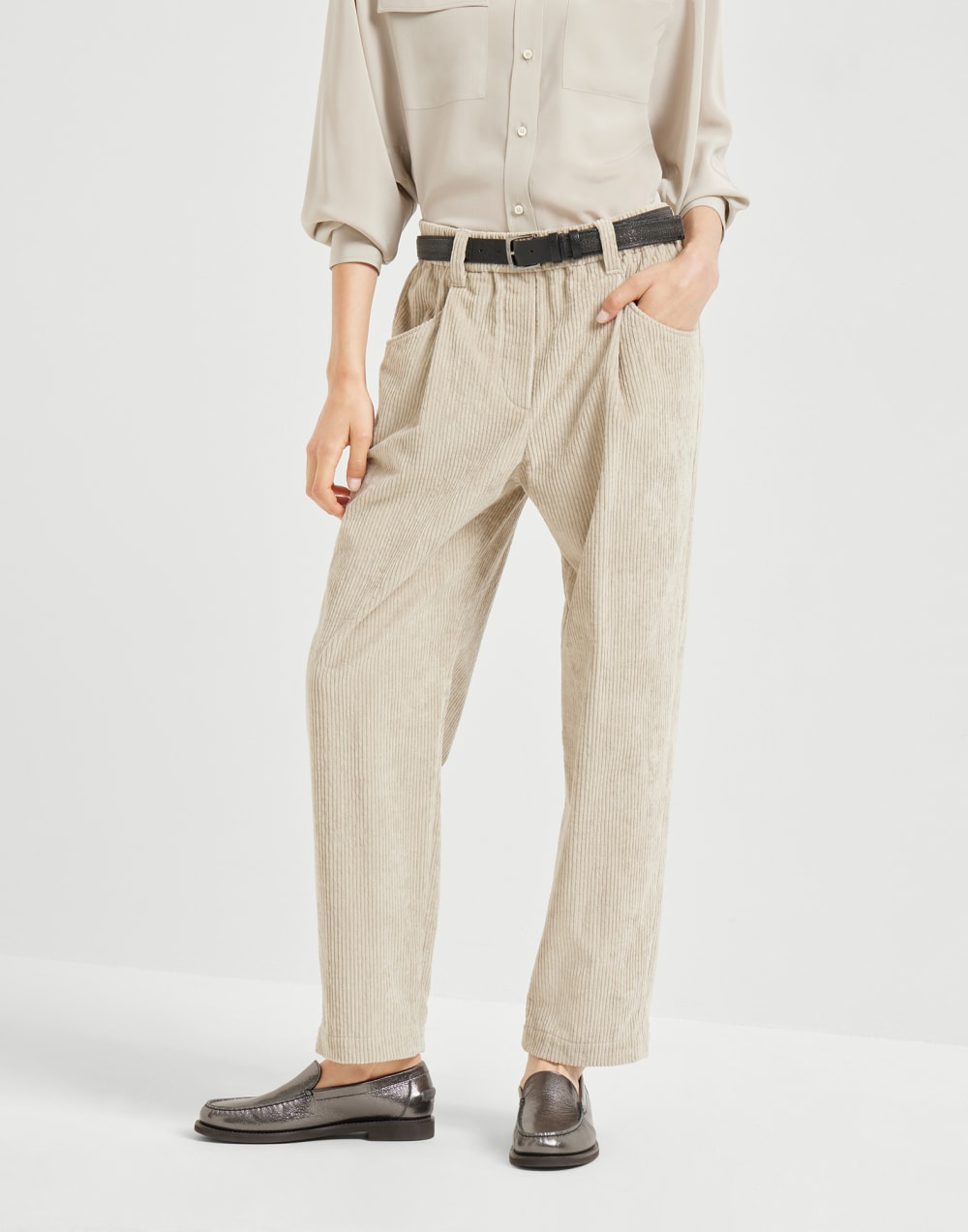 Pantalone Baggy in corduroy Beige Freddo Donna - Brunello Cucinelli