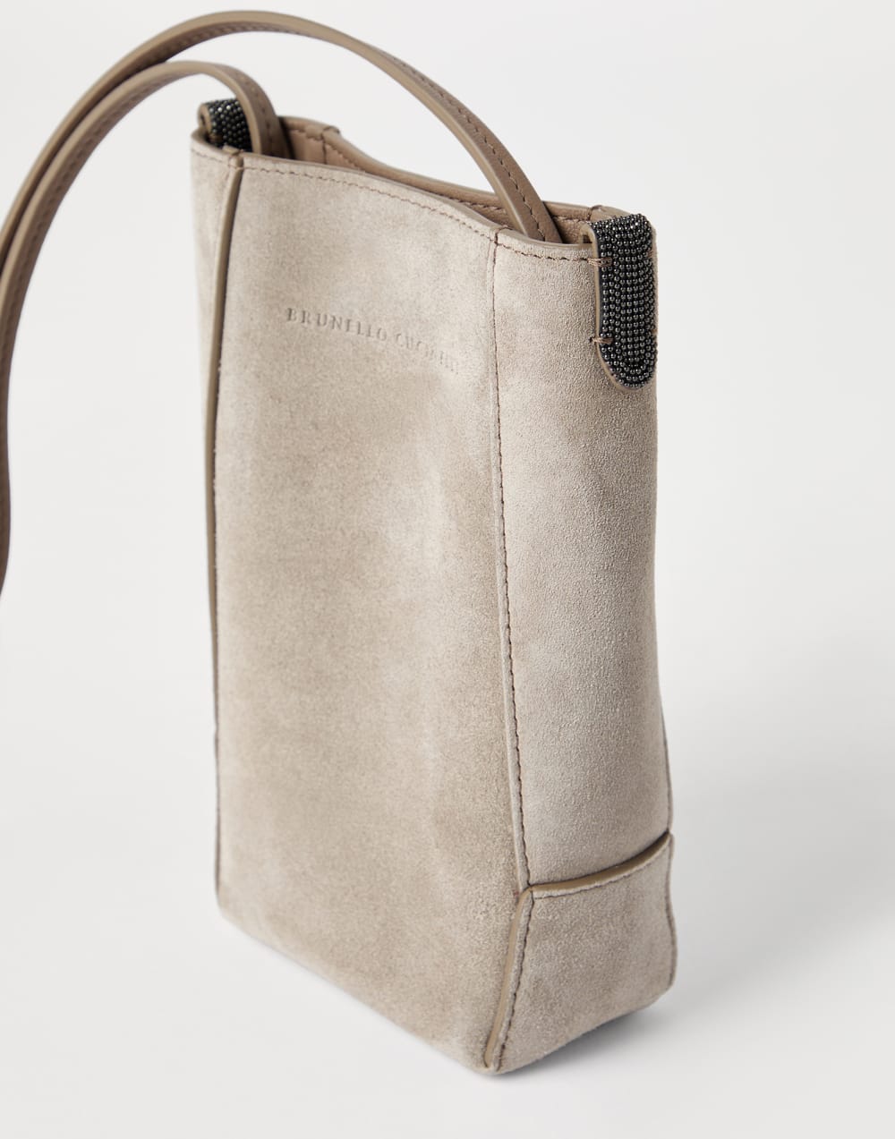 Suede BC Duo phone holder Beige Woman - Brunello Cucinelli
