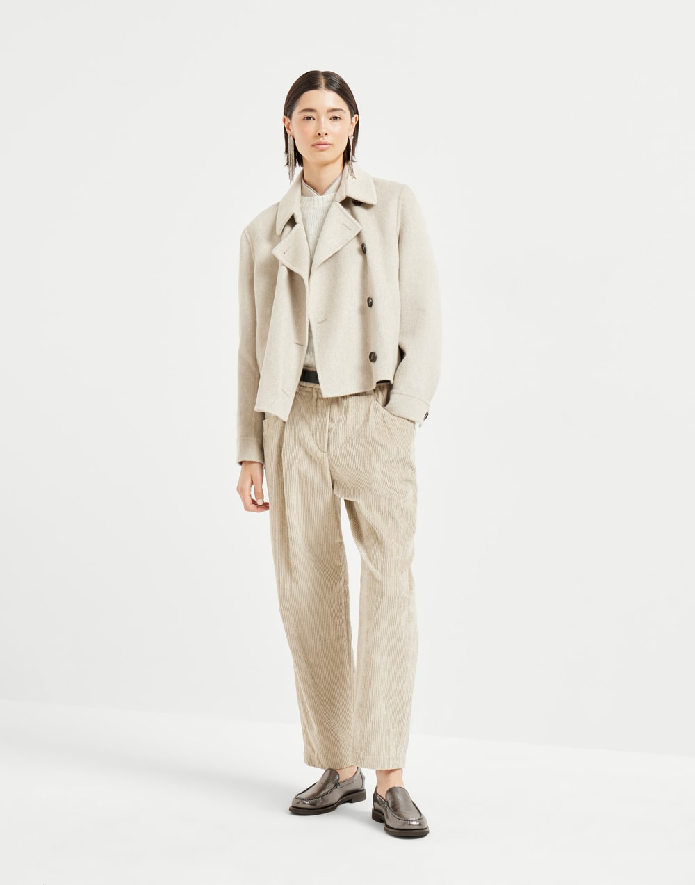 Corduroy Baggy trousers Cool Beige Woman - Brunello Cucinelli
