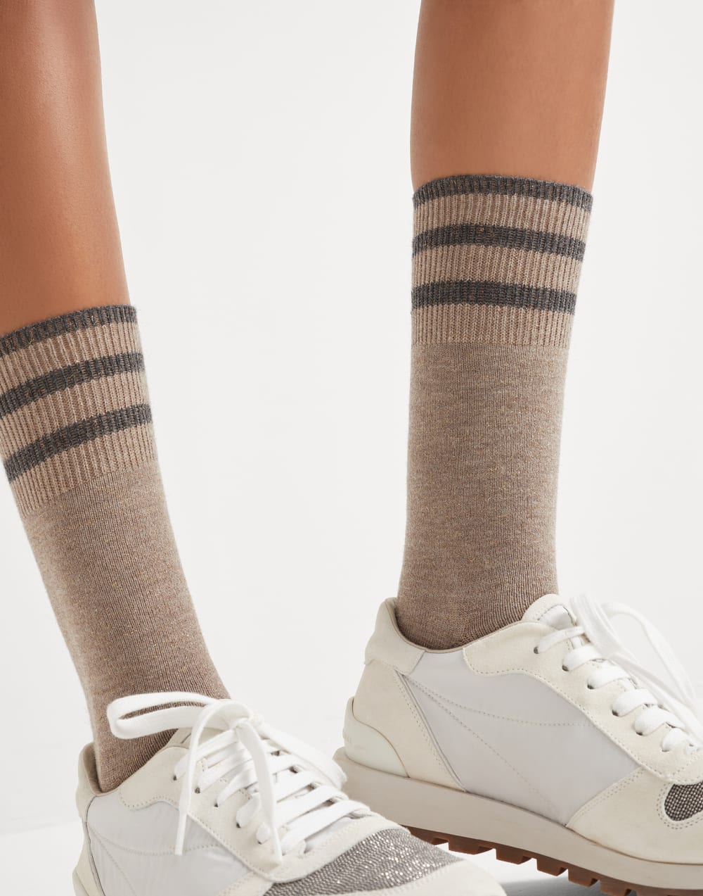 Sparkling knit socks Beige Woman - Brunello Cucinelli