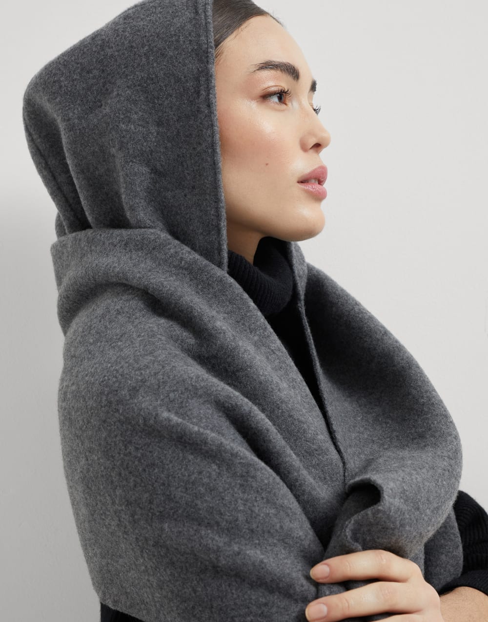 带风帽针织围巾 钢灰色 女款 - Brunello Cucinelli