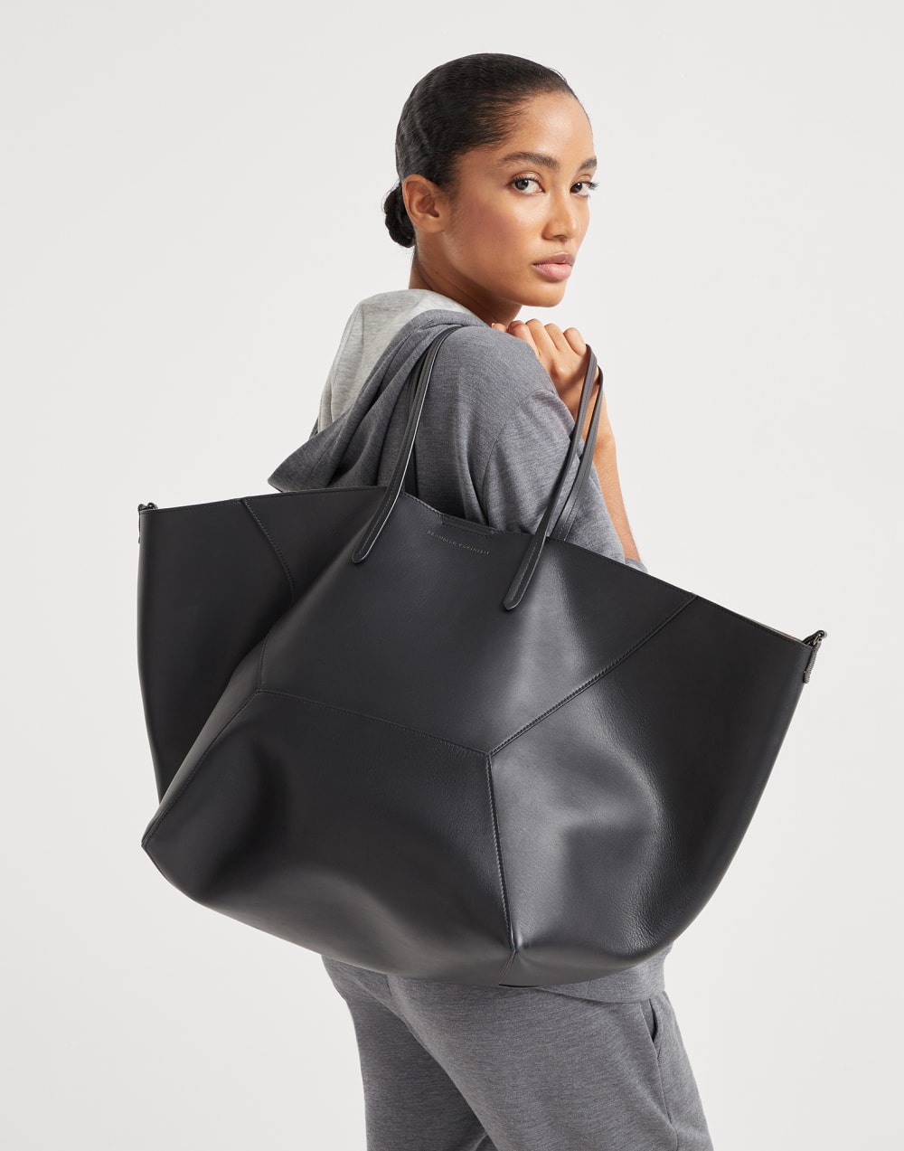 Bolso BC Duo grande en piel de becerro Negro Mujer - Brunello Cucinelli