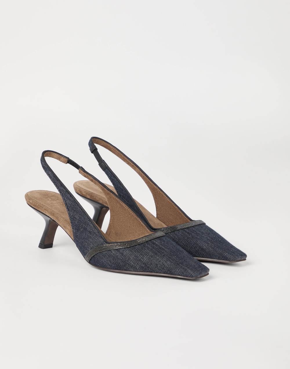 City heels with monili Dark Denim Woman - Brunello Cucinelli