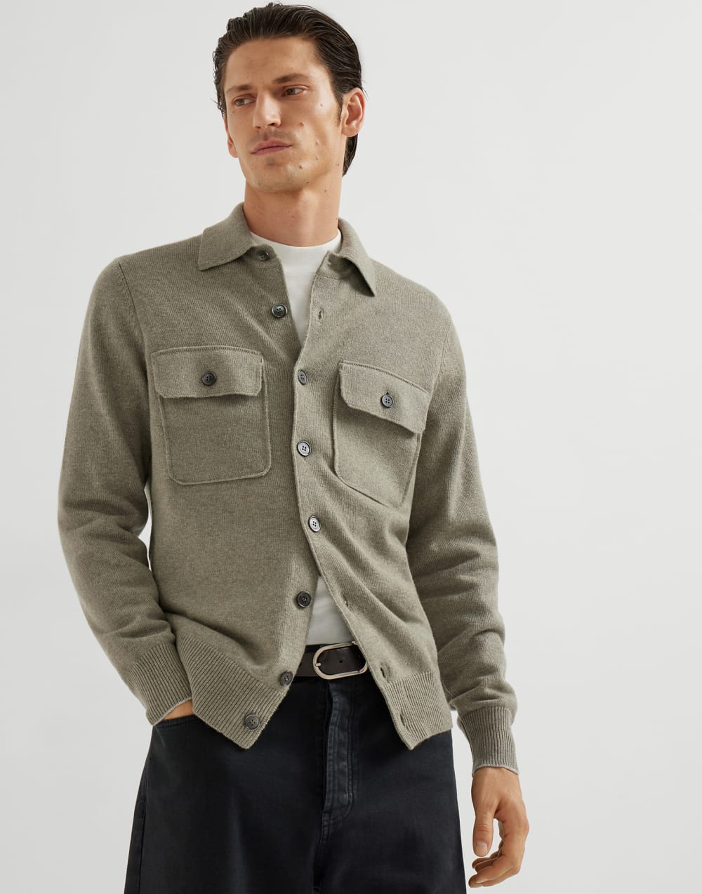 Shirt-style cardigan Olive Man - Brunello Cucinelli