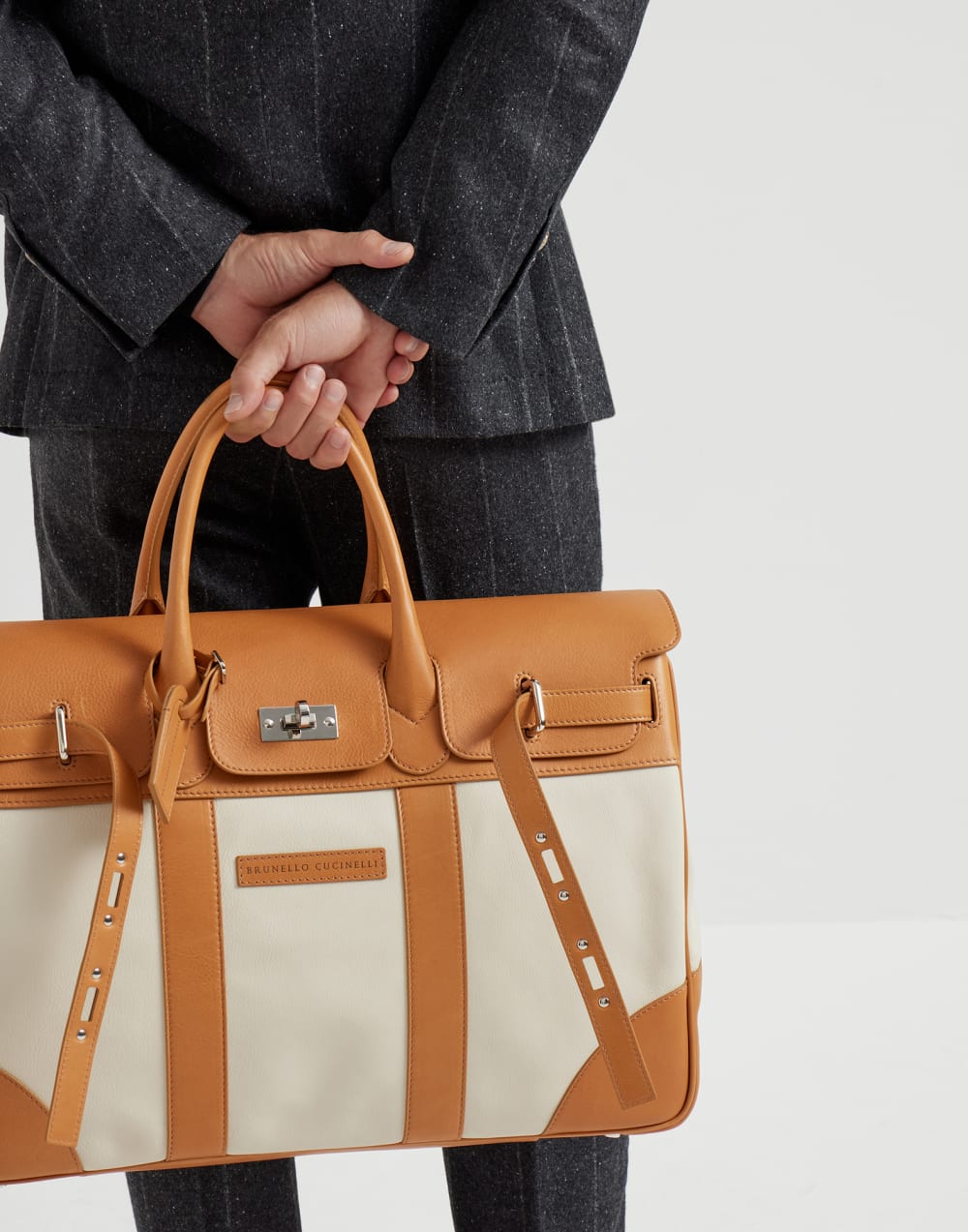 Calfskin and cowhide bag Ivory Man - Brunello Cucinelli