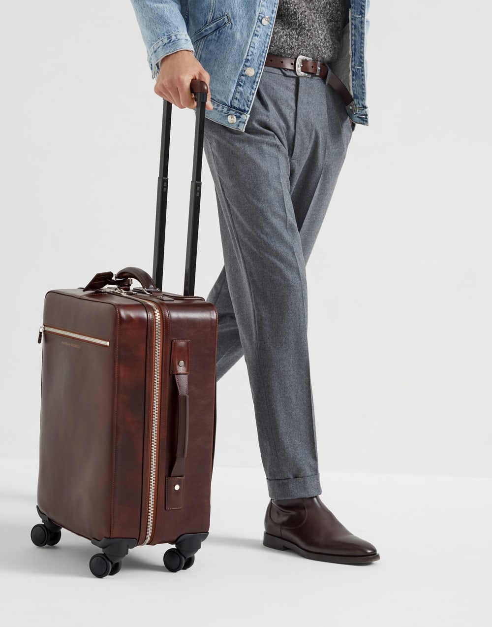 Burnished calfskin suitcase Burgundy Man - Brunello Cucinelli