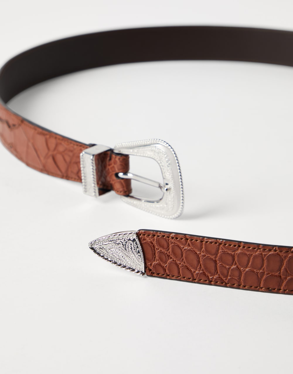 Cintura in alligatore e argento 925 Cuoio Uomo - Brunello Cucinelli