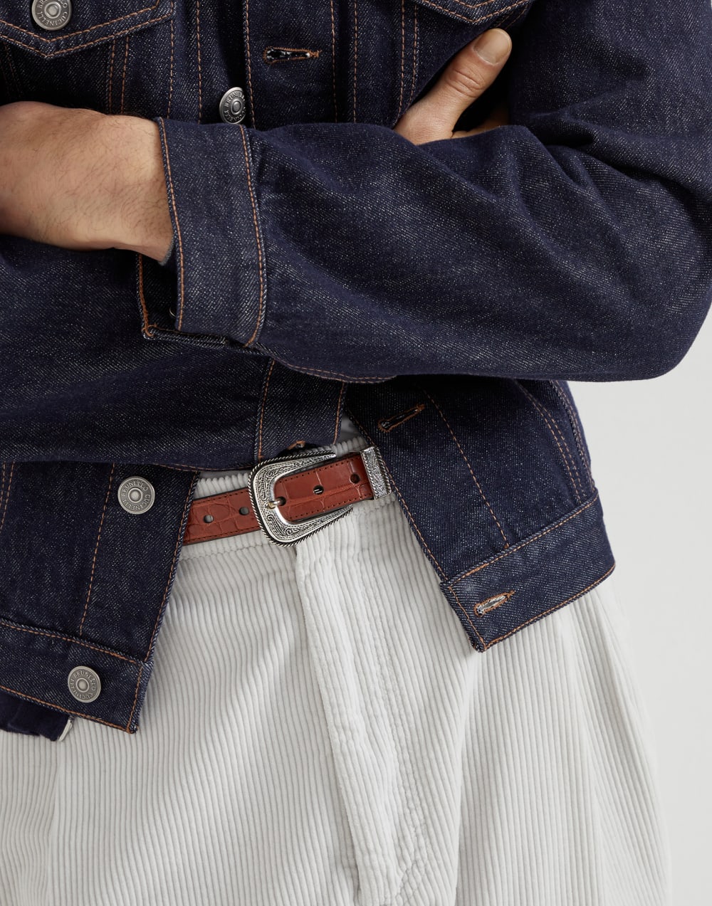 Cintura in alligatore e argento 925 Cuoio Uomo - Brunello Cucinelli