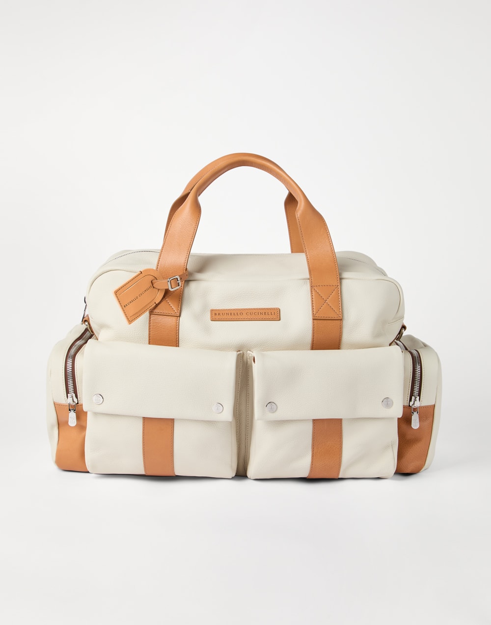 Calfskin and cowhide duffle bag Ivory Man - Brunello Cucinelli