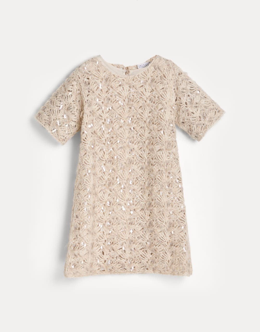 Fluffy flower embroidery knit dress Beige Girls - Brunello Cucinelli