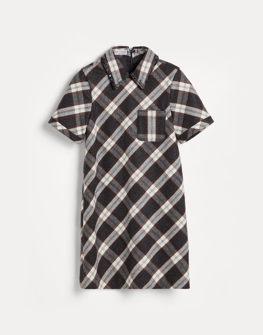 Dress with dazzling collar embroidery Dark Grey Girls - Brunello Cucinelli