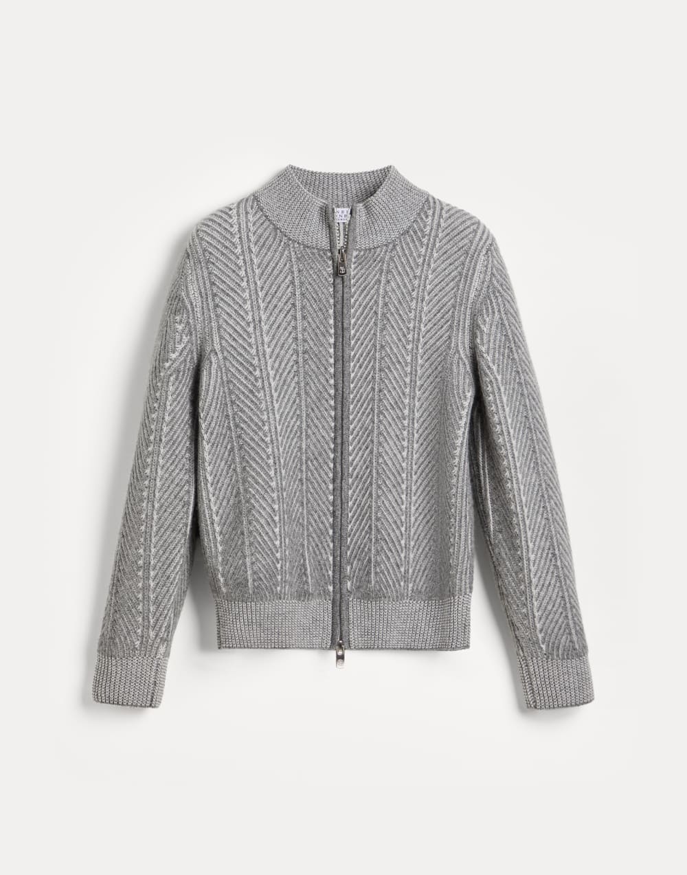 拉链开襟双线针织开衫 灰色 男童 - Brunello Cucinelli