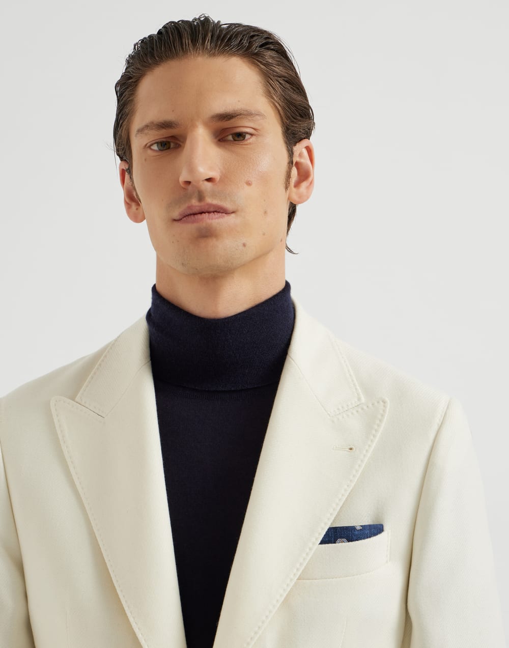 双面设计口袋巾 蓝色 男款 - Brunello Cucinelli