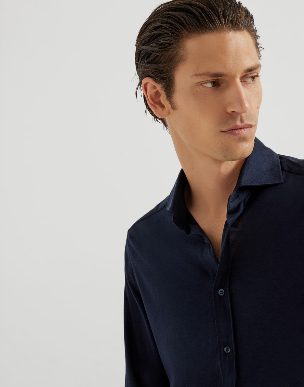 Lightweight jersey shirt Avio Blue Man - Brunello Cucinelli