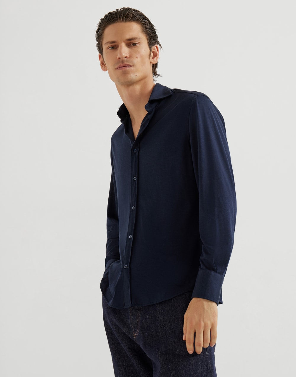 Lightweight jersey shirt Avio Blue Man - Brunello Cucinelli
