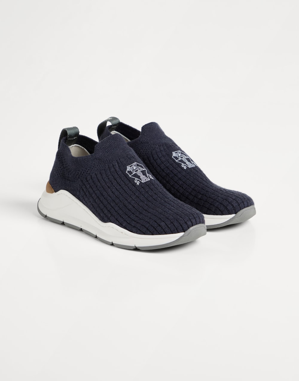 Slip-on runners with logo Blue Boys - Brunello Cucinelli