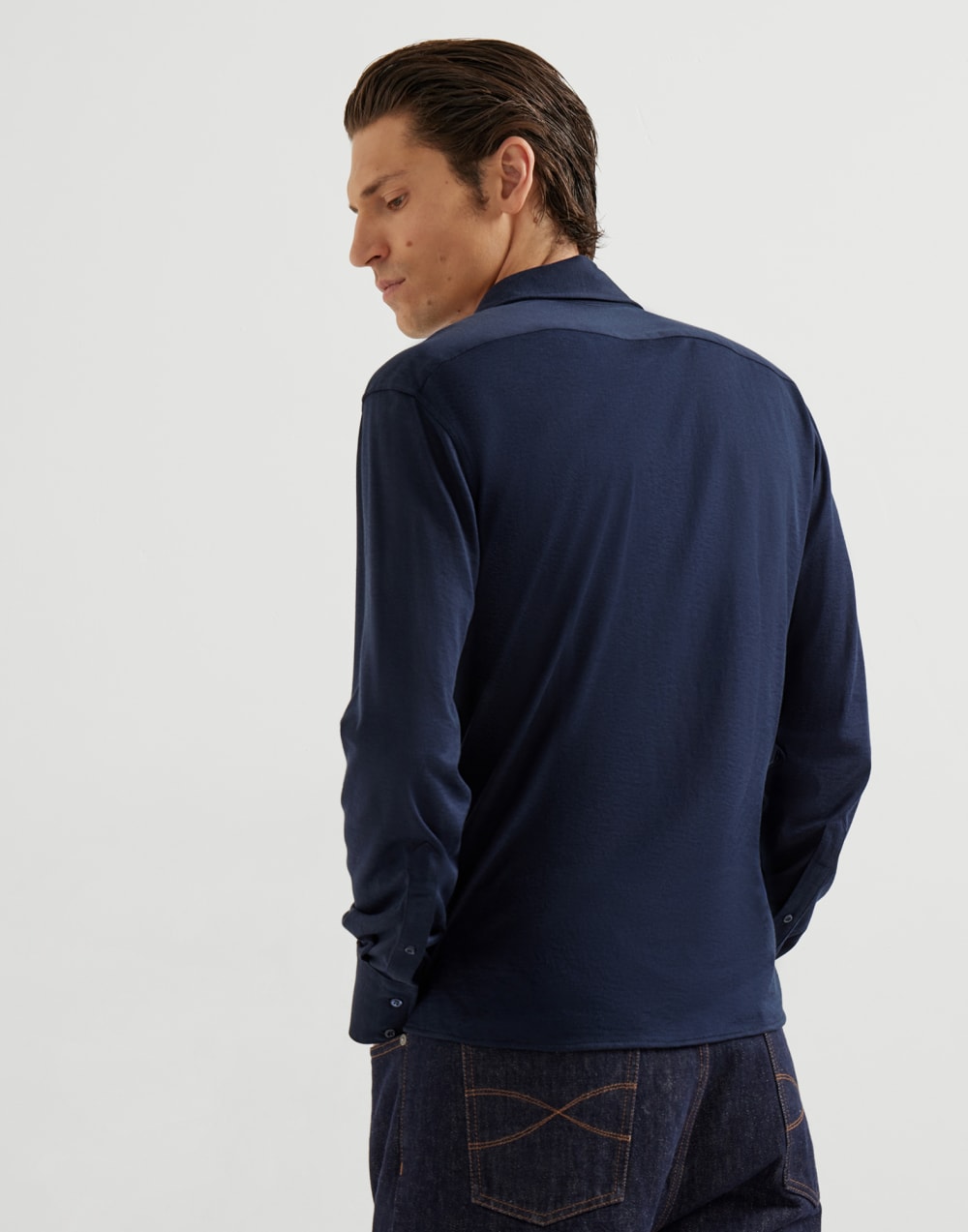 Lightweight jersey shirt Avio Blue Man - Brunello Cucinelli