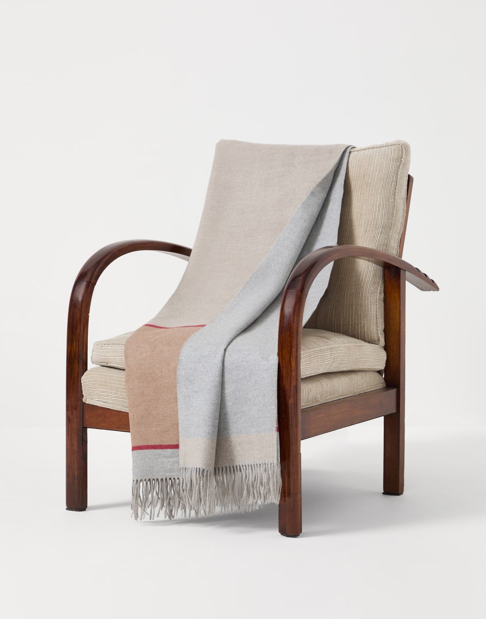 真丝格子呢毛毯,装饰流苏 米黄 生活风格 - Brunello Cucinelli