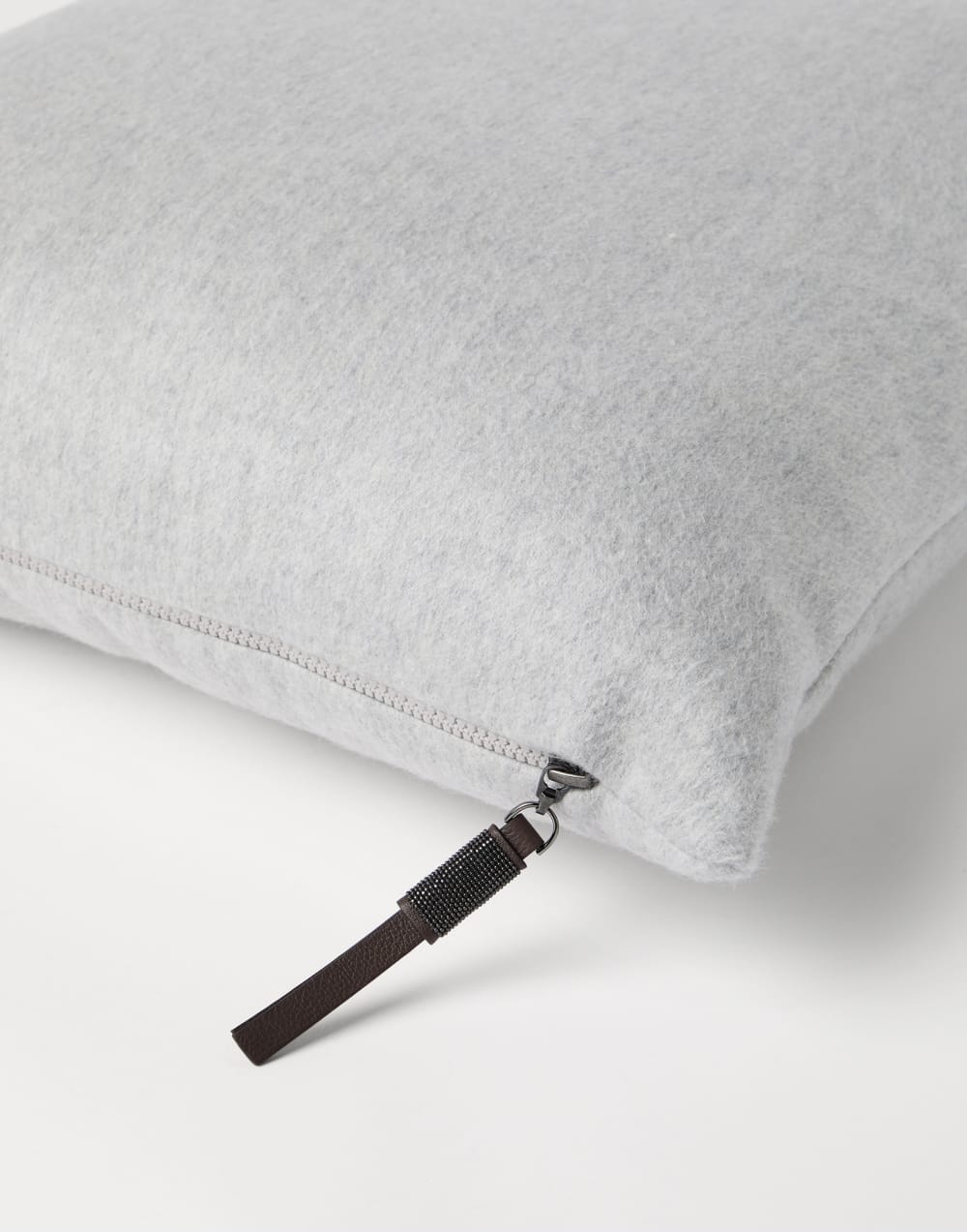 Cashmere beaver cloth large cushion Light Grey Lifestyle - Brunello Cucinelli